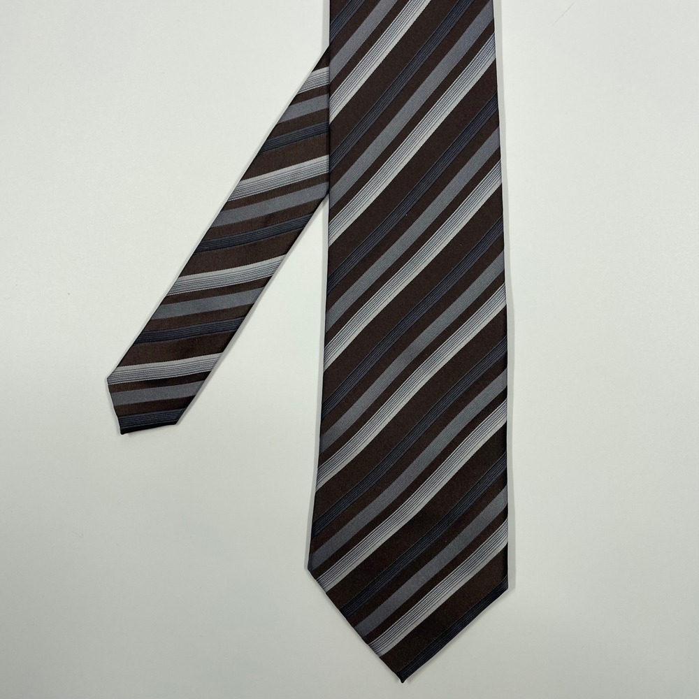 Crestview Brown Grey Striped Silk Necktie Mens One Size